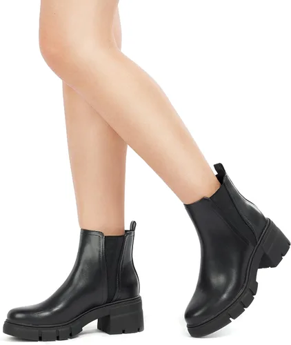Vista 7 de REDTOP Botas Chelsea para mujer con tacón grueso elástico, plataforma con suela de lengüeta