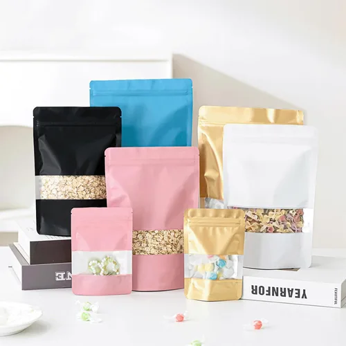 Vista 5 de 100 bolsas a prueba de olores de 4 pulgadas, bolsas resellables con ventana transparente, bolsa de papel de aluminio, bolsas sellables para embalaje