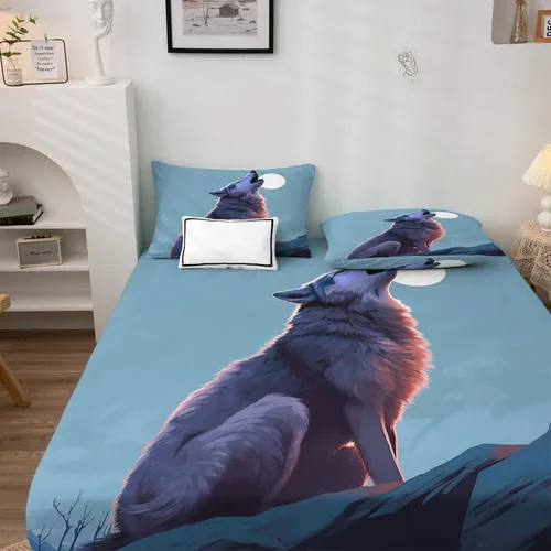 Vista 3 de Howling Wolf Sábanas tamaño individual – Sábanas de cama de lobos, microfibra suave y bolsillo profundo y sábanas y fundas de almohada estampadas