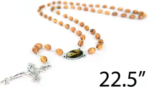 Vista 3 de TREE OF LIFE REV. 2214 Collar de rosario católico de madera de Israel, cuentas de rosario de madera de olivo con retrato de icono y colgante de cruz