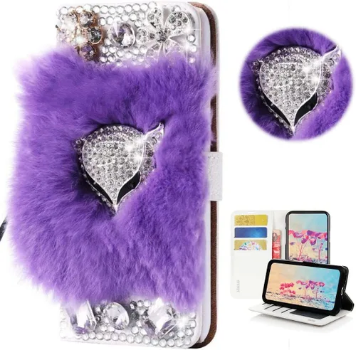 Vista 11 de Bling - Funda tipo cartera para teléfono compatible con Samsung Galaxy Z Fold 3 5G, elegante, diseño de zorro de lujo hecho a mano en 3D, funda