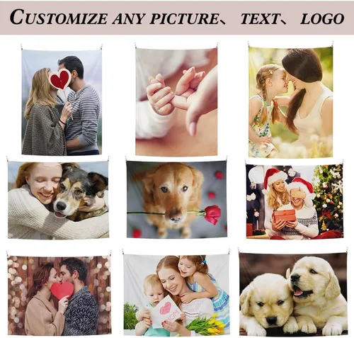 Vista 2 de Tapiz personalizado con foto, regalos personalizados de Navidad, cumpleaños, tapiz personalizado para colgar en la pared, telón de fondo