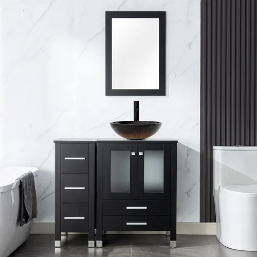 Vista 30 de LUCKWIND 36" Bathroom Vanity Combo with Sink, 24"+12.6" Width, Painted Bathroom Storage Cabinet with 5 Drawers, Including Tempered Glass Round