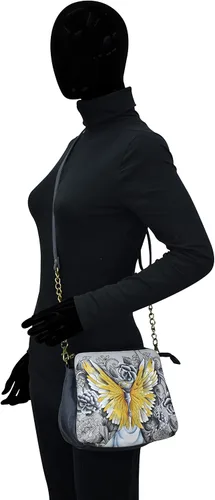 Vista 4 de Anna by Anuschka Bolsa mediana con múltiples compartimentos de piel pintada a mano para mujer