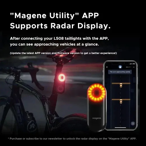 Vista 6 de Magene Luz trasera de radar para bicicleta L508, luz trasera inteligente de radar compatible con algunas computadoras y relojes de bicicleta