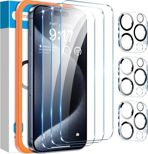 Vista 11 de Fotbor Compatible con 3 protectores de pantalla de iPhone Air con 1 juego de protector de lente de cámara, actualización 2025 9H+ vidrio templado