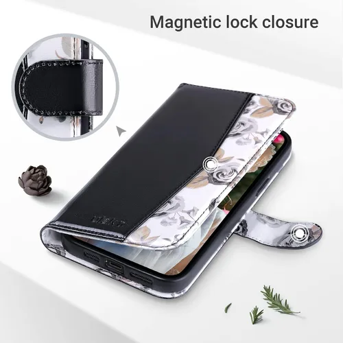 Vista 5 de ULAK Compatible con iPhone 12 Pro Max Funda Cartera con Portarjetas, Funda de Cuero PU con Soporte Plegable Ranuras para Tarjetas Correa de Muñeca