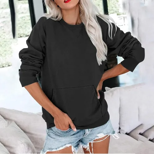 Vista 4 de Sudaderas de manga larga para mujer, de moda, con cuello redondo, casuales, holgadas, talla grande, para otoño