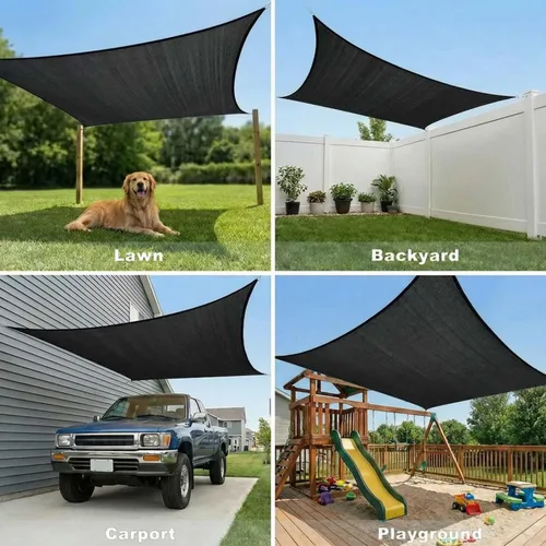 Vista 7 de Vela de sol negra de 8 x 8 x 8 pies (T28), toldo para patio, jardín, césped, actividades al aire libre, con bloqueo UV, malla de protección, podemos