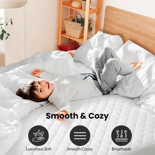 Vista 6 de Royale Linens Cubrecolchón tamaño California King – Protector de colchón acolchado suave – Bolsillo profundo ajustable que se adapta a hasta 16