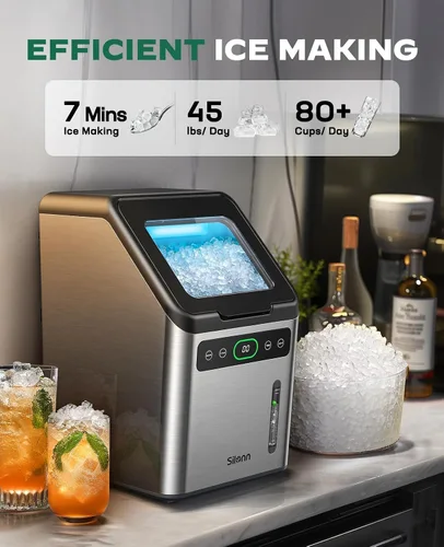 Vista 4 de [Usado] Silonn Nugget Máquinas de Hielo para Encimera, Temporizador Máquina de Hielo de Guijarros con Hielo Suave Masticable, Máquina de Hielo de 44