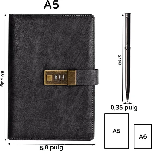 Vista 4 de WEMATE Diario con Cerradura, Diario A5 de Cuero PU con Cerradura 240 Páginas, Diario de Cerraduras Vintage, Cuaderno de Contraseña con Bolígrafo