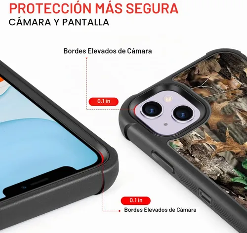 Vista 4 de Carcasa para iPhone 15, diseño de hojas de camuflaje Design for Women Men Boys Kids, 3-Layer Rugged Shockproof Anti-Slip Hard Bumper Silicone