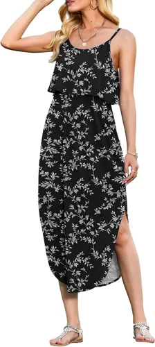 Vista 24 de LILBETTER Vestido midi de playa casual de verano para mujer con tiras ajustables y divididas 01 Negro