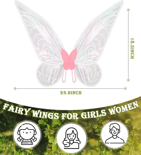 Vista 7 de Alas de hada para niñas, alas transparentes brillantes para mujeres y adultos, alas de mariposa para niños, cumpleaños, Halloween