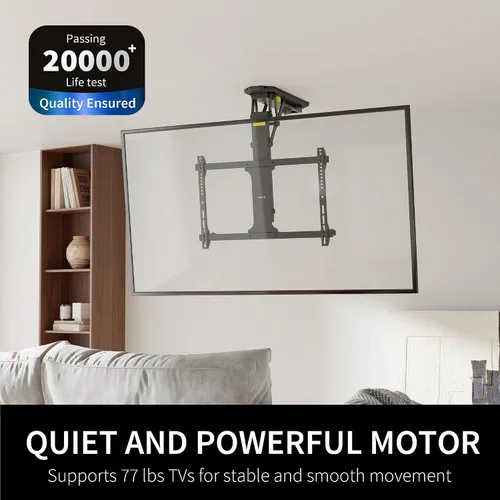 Vista 5 de VIVO Soporte eléctrico para TV de techo para pantallas de 32 a 70 pulgadas, soporte VESA de techo inclinado motorizado abatible grande, paquete Negro