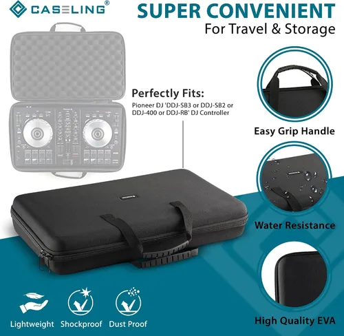 Vista 2 de Funda rígida para controlador de DJ Pioneer DJ DDJ-SB2 De Caseling Fits DDJ-400, DDJ-SB3, DDJ-200, rigid EVA protective shell, splash-resistant