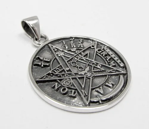 Vista 2 de Colgante de pentáculo de tetragrammatón de plata de ley Plata esterlina