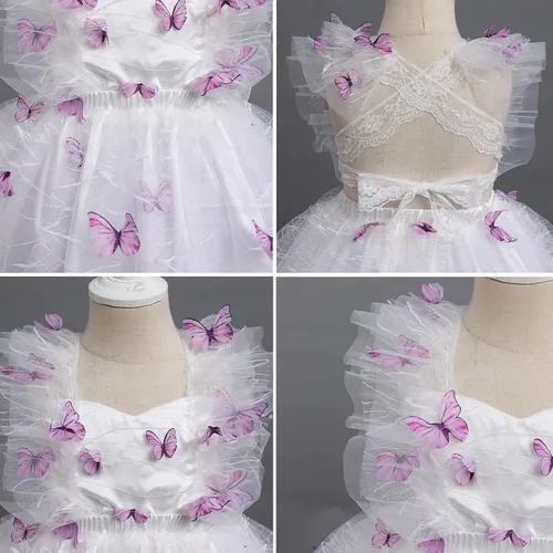 Vista 5 de Vestido para sesión de fotos de fiesta de cumpleaños con espalda descubierta para bebé, niña, mariposa, fresa, volantes, princesa, pastel, fiesta