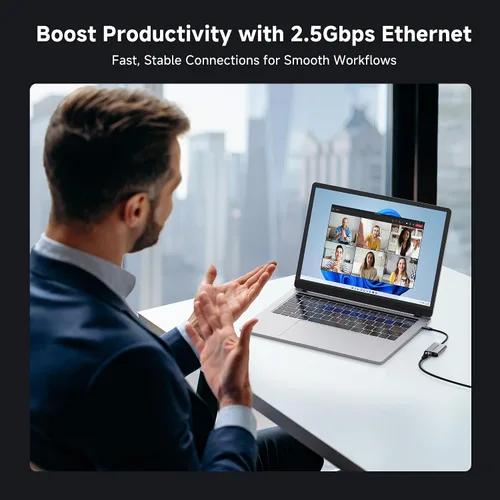 Vista 4 de Cable Matters Adaptador USB C a Ethernet de 2.5 Gb con carga de 140 W, velocidad de red de 2.5 Gigabit, adaptador USB C a Ethernet compatible
