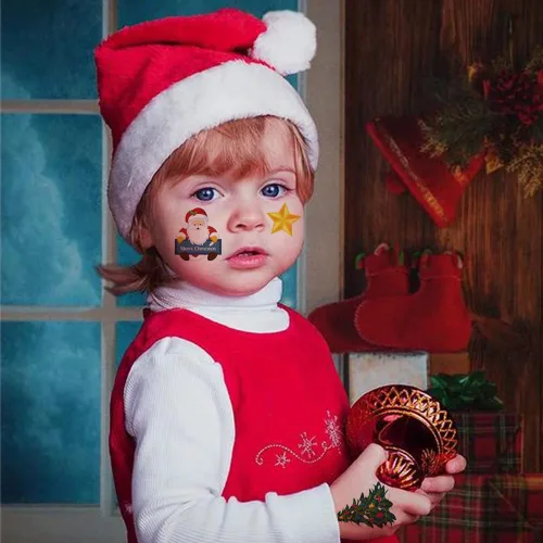 Vista 5 de Tatuajes temporales de Navidad para niños, 6 hojas grandes, tatuajes falsos de Navidad para niñas, niños, regalos de fiesta de Navidad, decoración