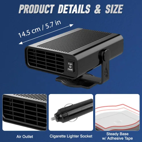 Vista 2 de 2 en 1 Calentador de coche eléctrico Ventilador 12V 120W Calentador de coche Parabrisas Descongelación Wibndow Desempañamiento portátil verano