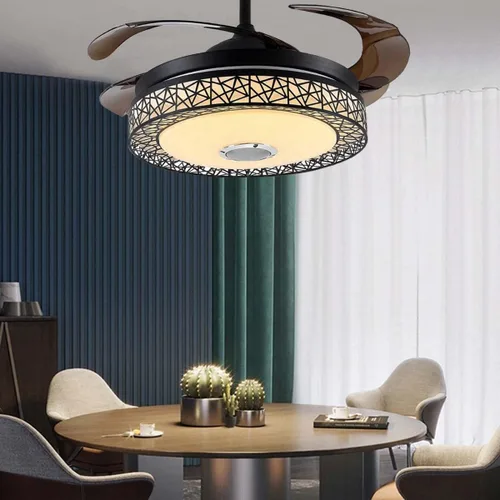 Vista 6 de Lámpara de techo moderna de 42 pulgadas con control remoto, ventilador de techo retráctil con altavoz Bluetooth, iluminación de 3