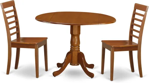 Vista 12 de East West Furniture DLML3-MAH-C - Juego de comedor de 3 piezas que contiene una mesa de comedor redonda con gotas y 2 sillas tapizadas de tela