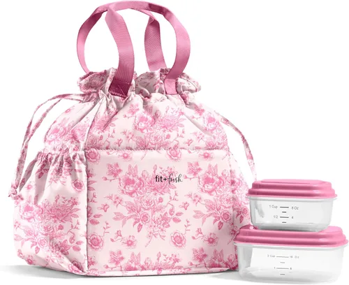 Vista 12 de Fit & Fresh Cromwell Bolsa de Almuerzo con Cordón para Mujeres, Juego Completo de Almuerzo con 2 Contenedores, Resistente a las Manchas, Resistente