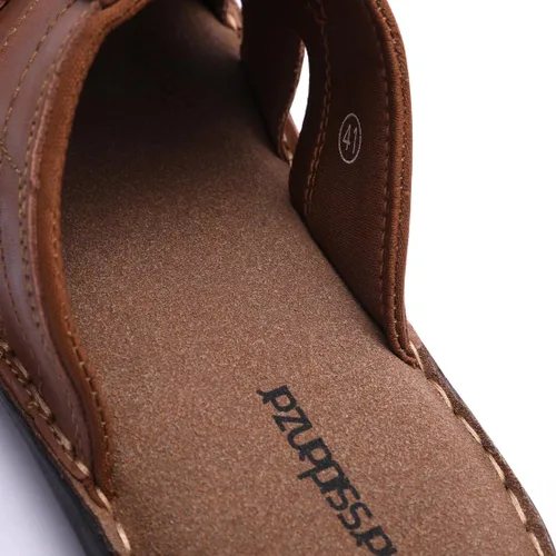 Vista 6 de Harssidanzar Sandalias deslizantes para hombre de cuero con soporte de arco ligero de verano para hombre, sandalias de playa para hombre al aire