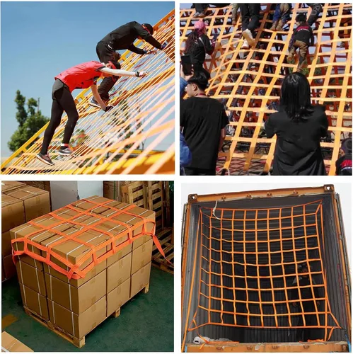 Vista 7 de Estructura de red de escalada, red de carga de escalada, escalera de cuerda de poliéster para columpio, juego de accesorios para exteriores Ninja