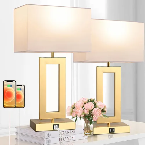 Vista 13 de Juego de 2 lámparas de mesa con control táctil con USB doble, regulable de 3 vías para dormitorio, sala de estar, oficina, bombillas LED incluidas
