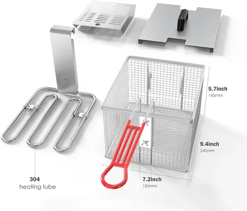 Vista 3 de Freidora eléctrica grande de 24 litros con drenaje de aceite y temporizador de 120 V 1750 W y 6 unidades de tamaño completo de 4 pulgadas