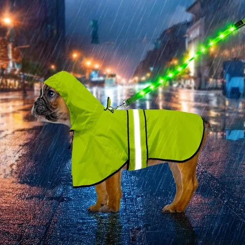Vista 14 de Weesiber Chubasquero para perro, impermeable con agujero para correa, ropa de lluvia con capucha reflectante para cachorros, poncho para mascotas