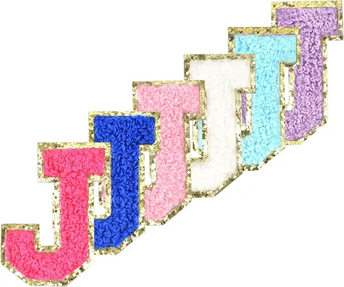 Vista 17 de 6 piezas de parches de letras de chenilla autoadhesivas con purpurina para planchar, parches de letras universitarias estilo preppy, letras difusas