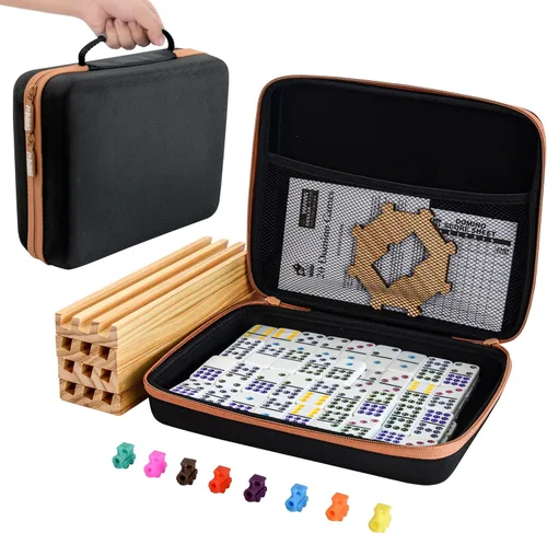 Vista 12 de Bucher&Rossini Juego de Dominó Doble 6 - Juego Clásico de Dominó Negro para Adultos y Niños, Idea de Regalo para Jugadores de Dominó o Noche
