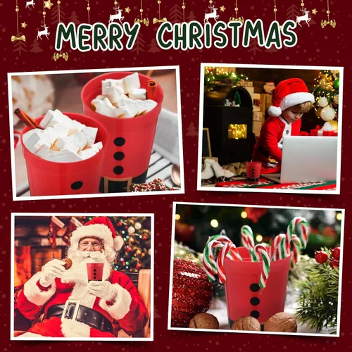 Vista 4 de Uiifan Paquete de 50 vasos de plástico de Navidad a granel de Papá Noel, vasos de plástico reutilizables de 12 onzas, vasos de plástico con cinturón