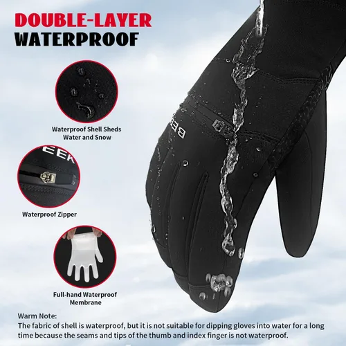 Vista 3 de BEEK Guantes de invierno impermeables, guantes cálidos para pantalla táctil, guantes antideslizantes para clima frío para hombres y mujeres, guantes