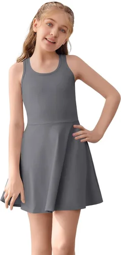Vista 16 de Haloumoning Vestido de tenis sin mangas para niñas, vestido atlético de Negro