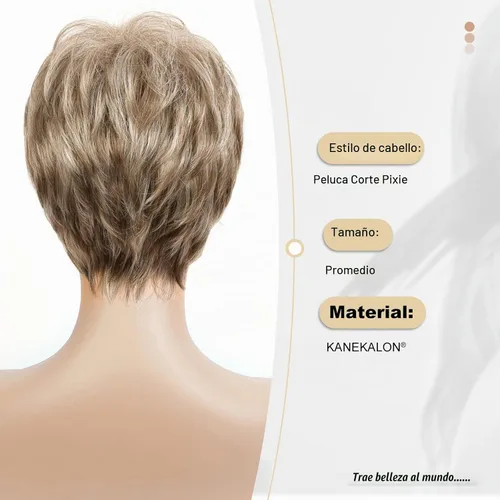 Vista 6 de HAIRCUBE Pelucas cortas de corte Pixie con textura de cabello humano para mujeres con flequillo pelucas sintéticas de repuesto - #17/101