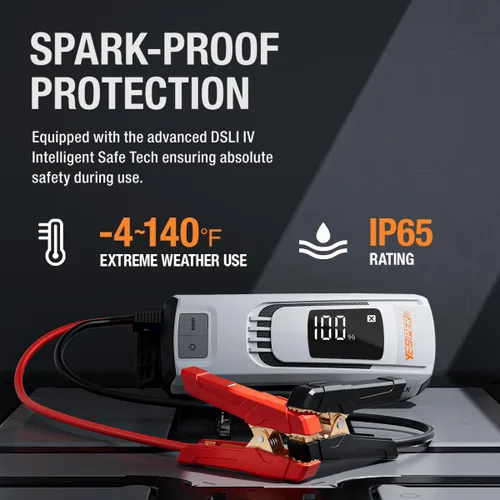 Vista 7 de YESPER Paquete de batería de arranque de impulso 4120A 27000mAh Cargador de batería de coche Arrancador auxiliar (todo gas/hasta 10L diésel) 100W