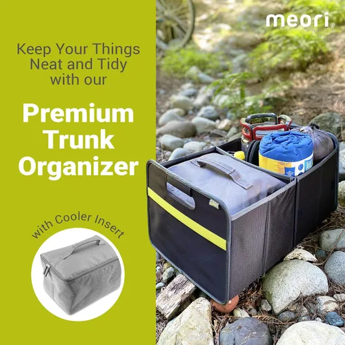 Vista 2 de meori Organizador plegable para maletero de coche con enfriador para comestibles, viajes por carretera, 2 compartimentos, bolsillo de malla