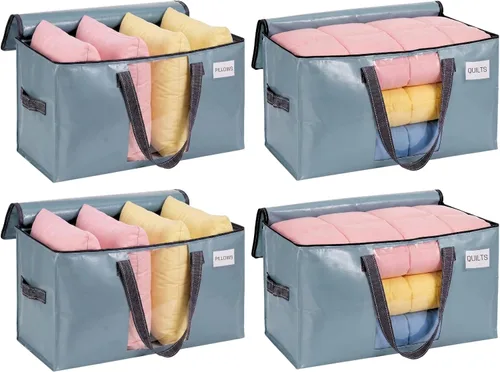 Vista 41 de VENO Paquete de 4 bolsas de mudanza resistentes, bolsas de almacenamiento de ropa y edredón con ventana transparente, suministros de embalaje