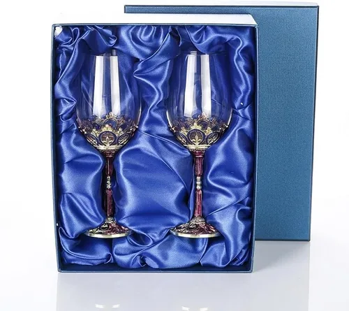 Vista 12 de Simcat Copa de Vino Pintada a Mano de Esmalte Floral Transparente Refinada, Pie para Cabernet, Regalos (Caja de regalo doble azul, 2 Cajas de regalo)