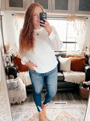 Vista 2 de WIHOLL Camisas de manga larga para mujer, túnica de otoño, ropa de cuello redondo a la moda