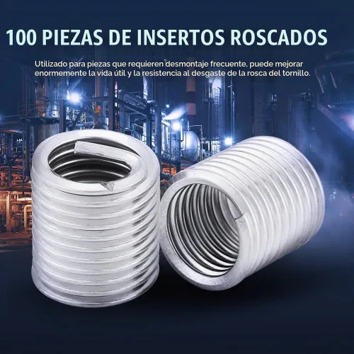 Vista 2 de 100 piezas de acero inoxidable SS304 en espiral de alambre helicoidal insertos de rosca M8 x 1.25 x 2D longitud para reparación helicoidal