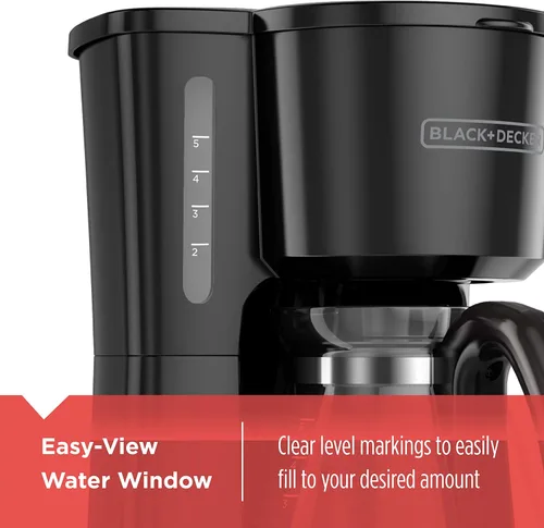 Vista 7 de BLACK+DECKER Cafetera de 5 tazas con interruptor de encendido/apagado, función Sneak-A-Cup y ventana de agua de fácil visión, color negro