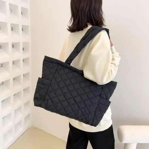 Vista 3 de JQWYGB Bolsa acolchada para mujer, bolsa acolchada de algodón, ligera, acolchada, de hombro