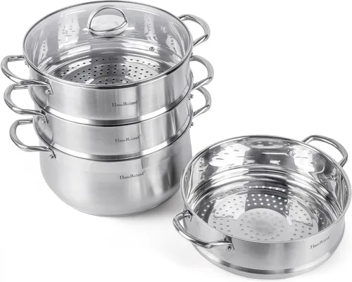 Vista 6 de Olla de vapor de acero inoxidable de 3 niveles con tapa, olla de vapor para cocinar (3 niveles), olla de cocina de múltiples capas, sartén de cocina
