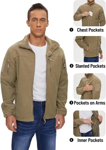 Vista 4 de TACVASEN Chaqueta de forro polar para hombre, chaqueta de invierno con cremallera completa, chaqueta táctica ligera, abrigos de senderismo al aire
